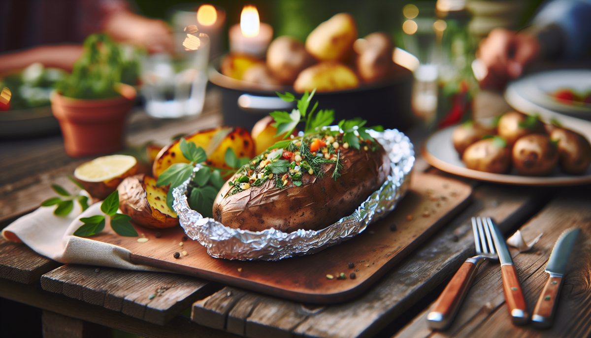 Patate al cartoccio servite con erbe aromatiche