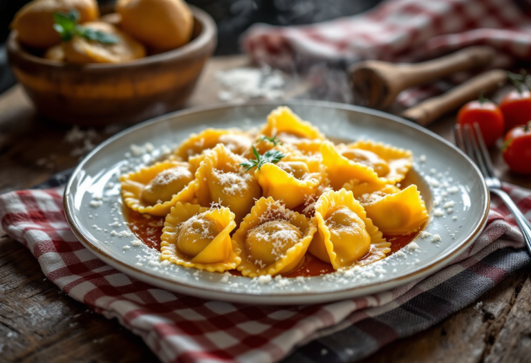 Deliziosi agnolotti piemontesi serviti in un piatto