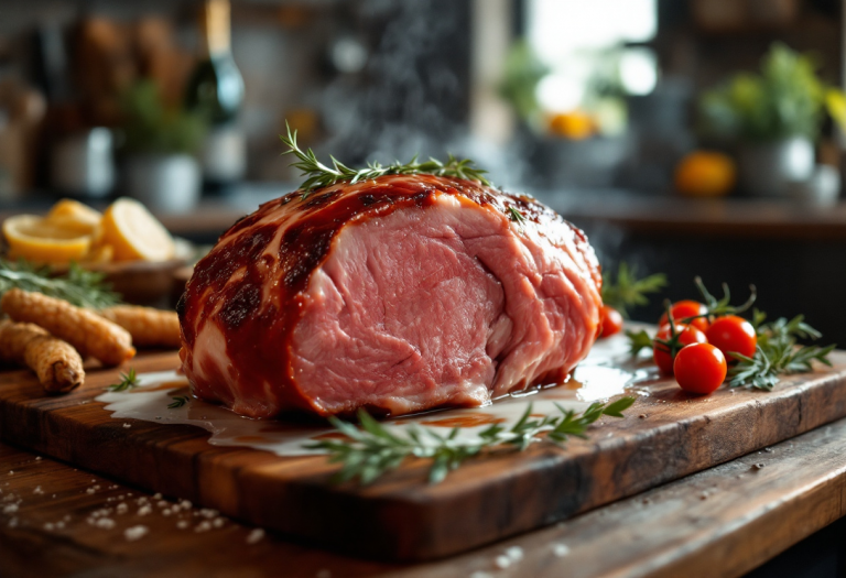 Delizioso arrosto di maiale cucinato con latte e vino