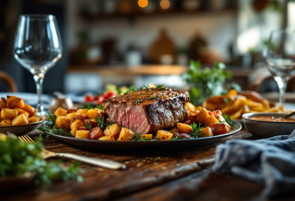 Arrosto di manzo servito con patate al forno