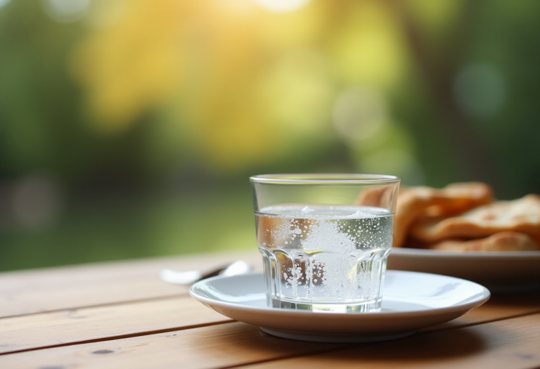 Donna che beve acqua al mattino per il benessere