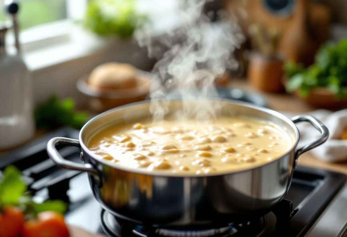 Preparazione della besciamella senza burro in cucina