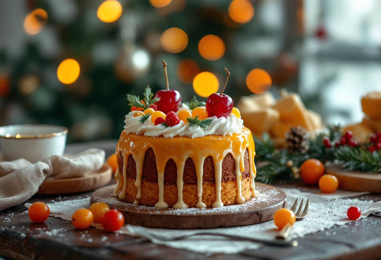 Bolo de Natal decorato con frutta e noci