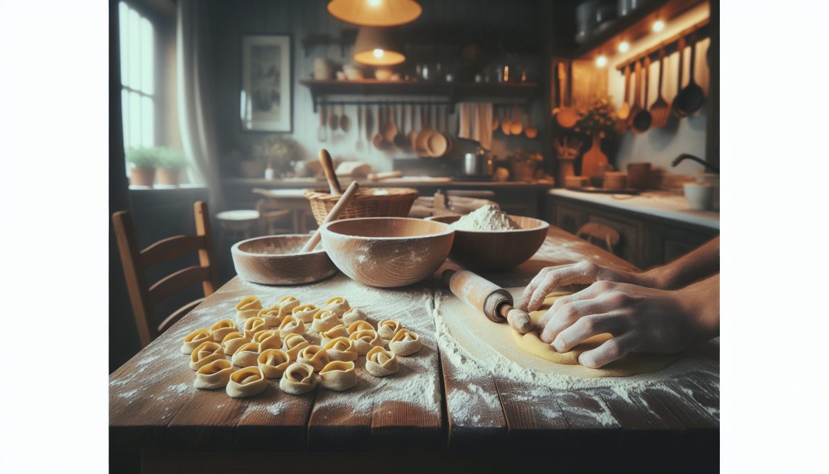 Tortellini freschi preparati nella Bottega del Tortellante