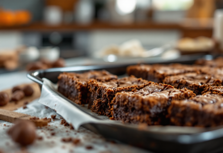 Brownies fondenti al cioccolato con noci e zucchero a velo