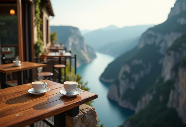 Tazza di caffè Gushi Cliff con vista panoramica