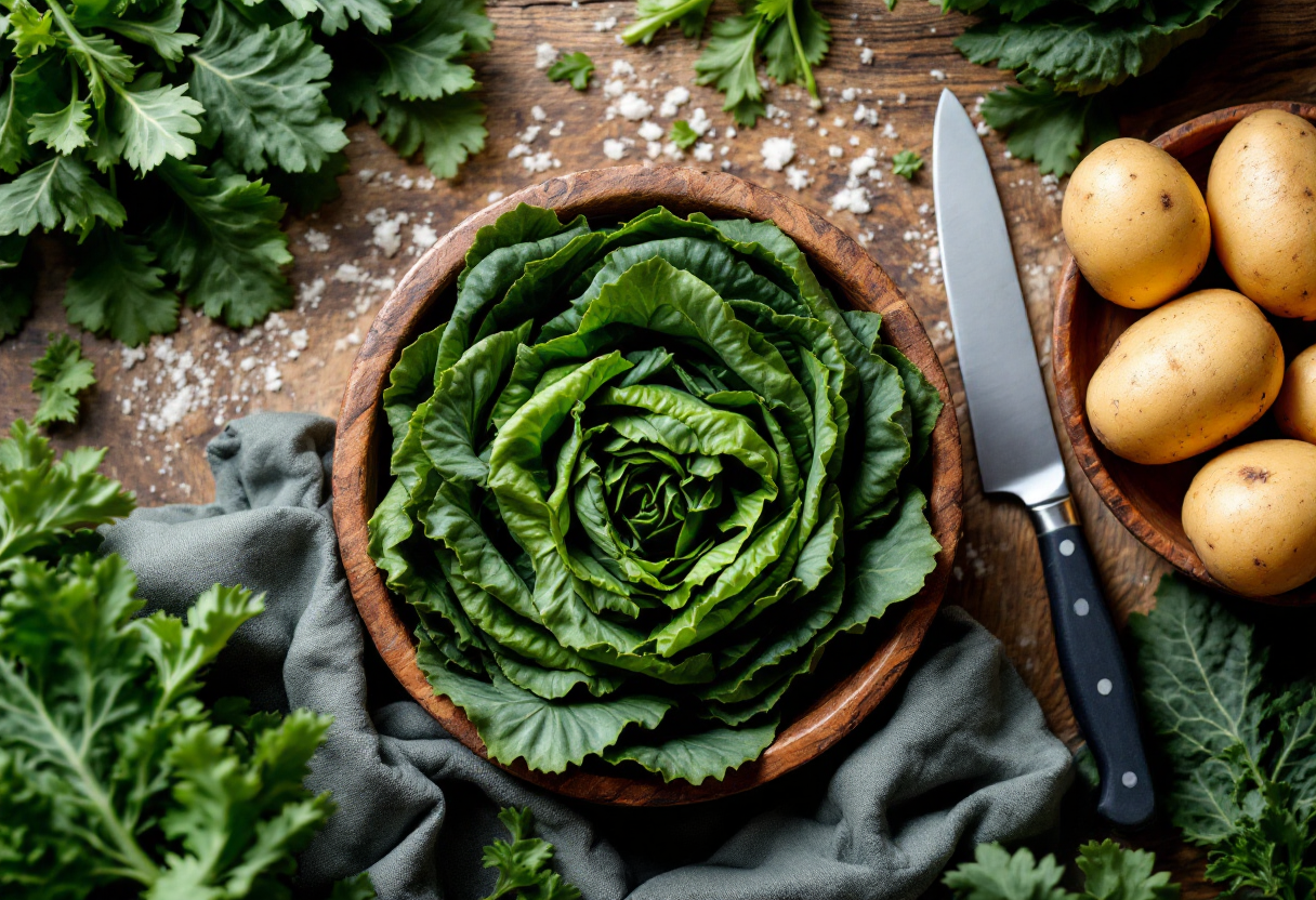 Piatto di cavolo nero e patate, ricco di sapore