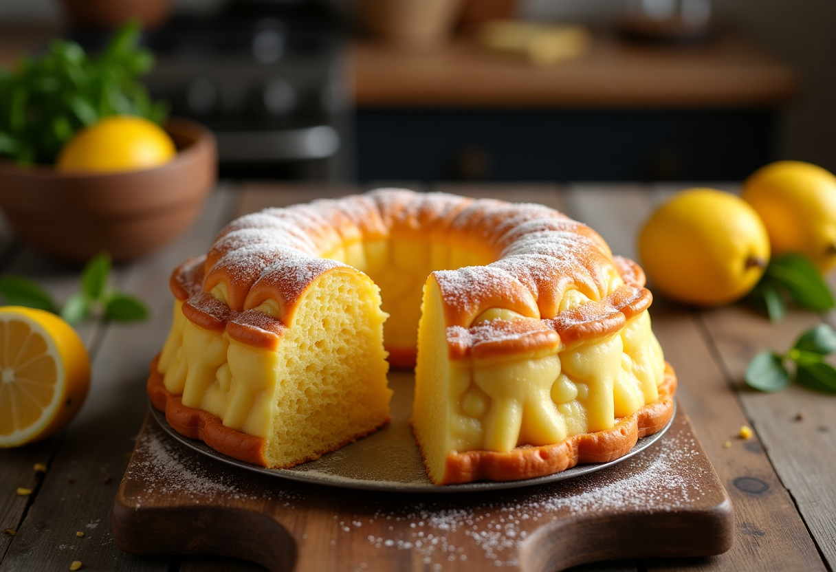 Ciambellone al limoncello decorato con limoni freschi