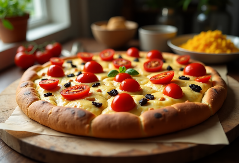 Focaccia gourmet con pomodorini semicanditi e uvetta