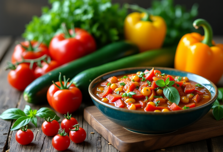 Fregola con verdure fresche e colorate in un piatto