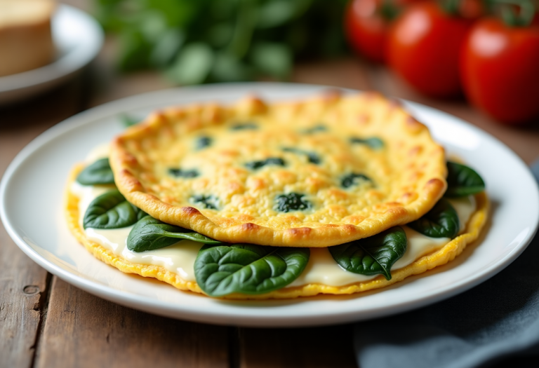 Frittata di albumi con spinaci freschi e colorati