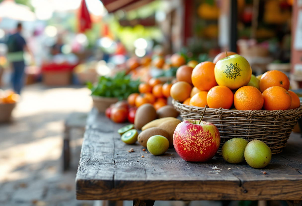 Frutta tatuata come alternativa ecologica alla plastica