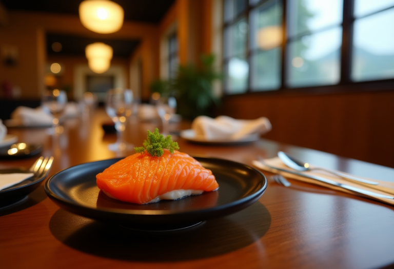 Un piatto di fugu, pesce palla giapponese, preparato con cura