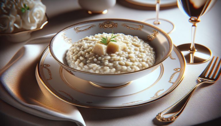 Immagine di un risotto servito elegantemente a tavola