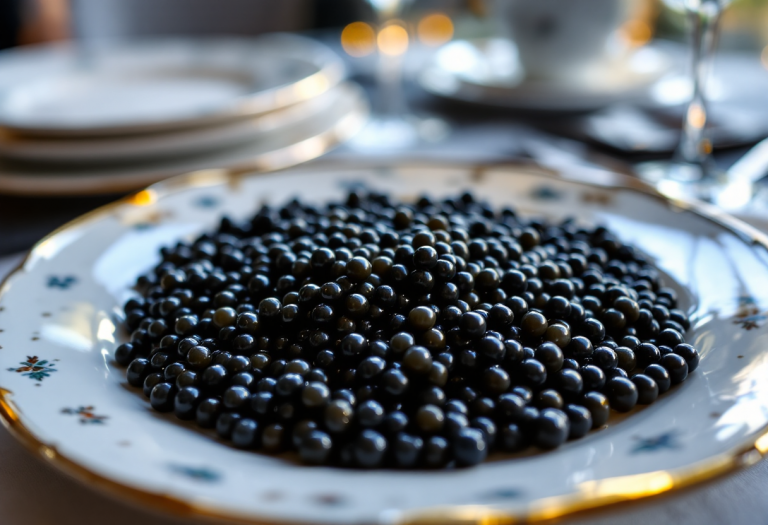 Caviale servito con pane e champagne