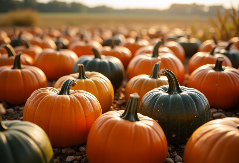 Zucche colorate in un mercato autunnale