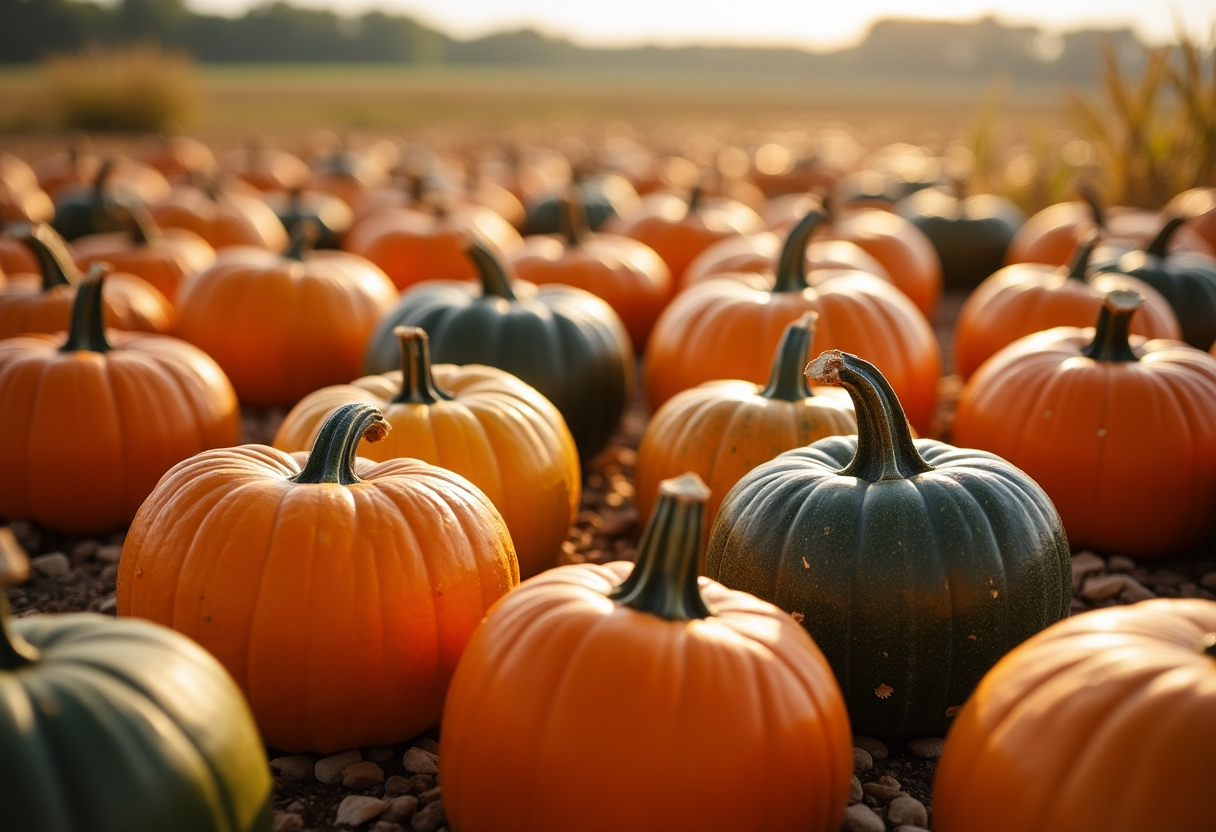 Zucche colorate in un mercato autunnale