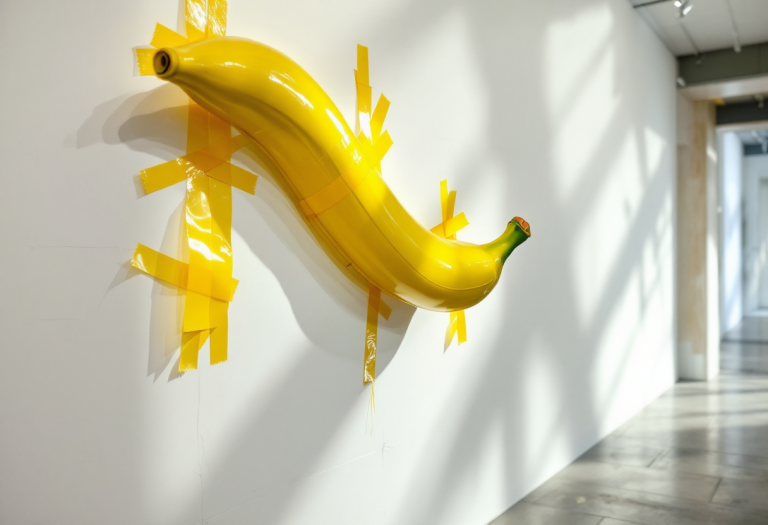 Opera d'arte La banana di Cattelan in esposizione