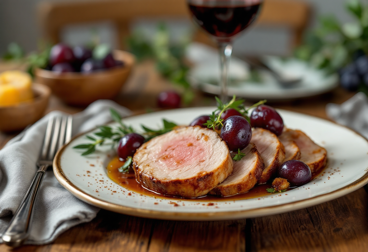 Lonza di maiale servita con prugne succose