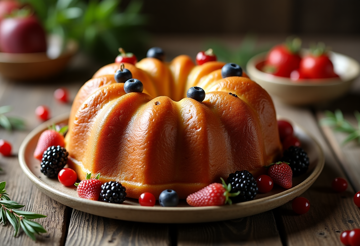 Panettone gastronomico decorato con ingredienti festivi