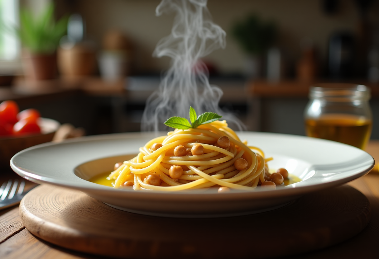 Pasta e ceci in scatola servita in una ciotola