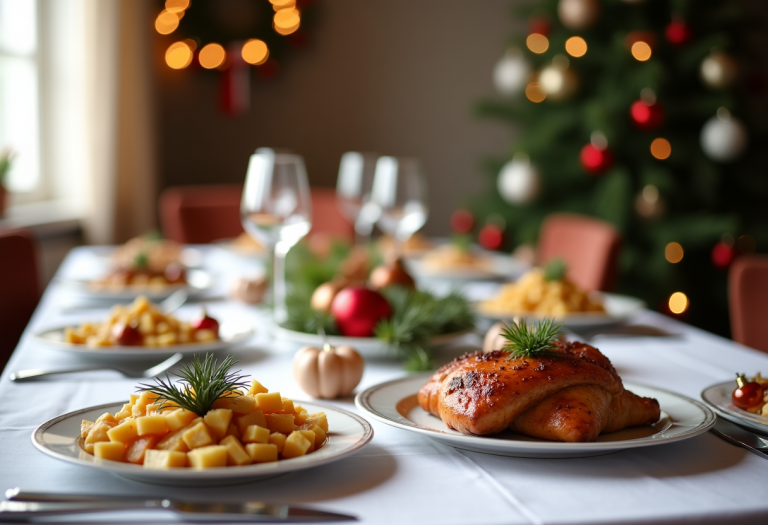 Immagine di un pranzo di Natale con piatti festivi