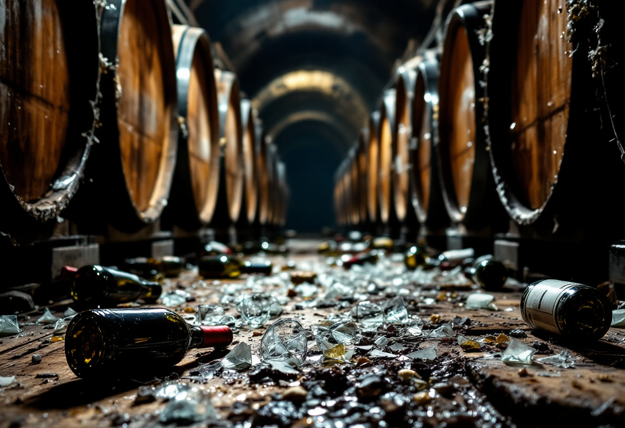 Bottiglie di vino frantumate durante le proteste in Francia