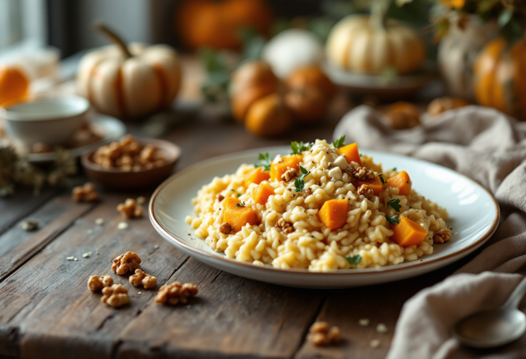 Risotto autunnale con zucca, gorgonzola e noci