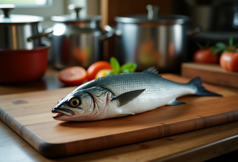 Spigola cucinata in padella con contorni freschi