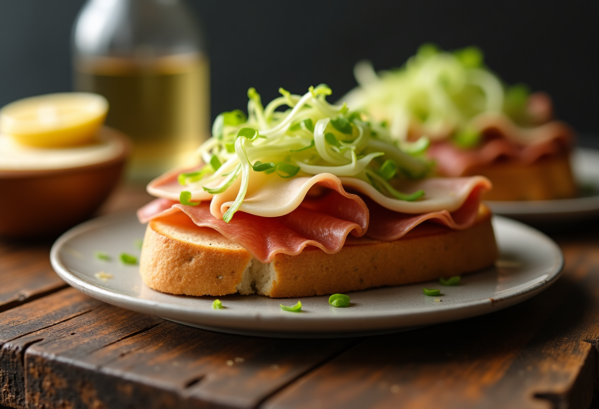 Toast gourmet con cavolo cappuccio e carne salada