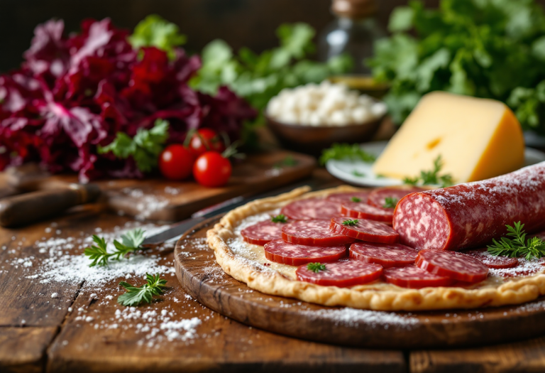 Torta salata con radicchio, salsiccia e toma