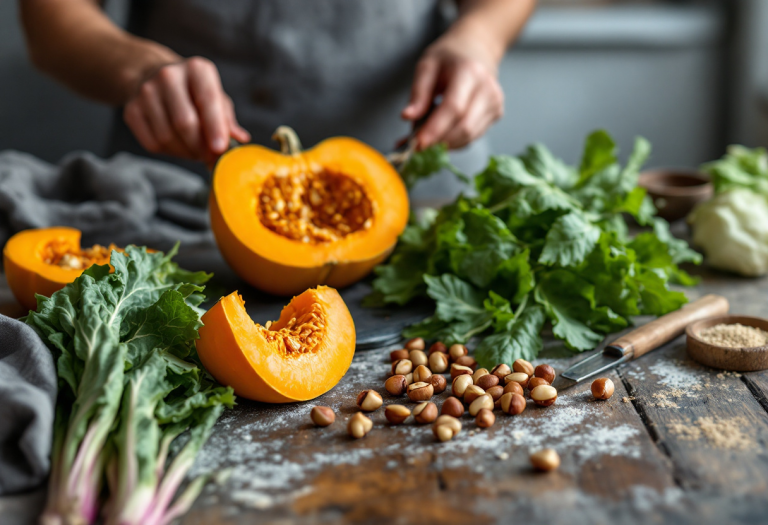 Deliziosa zucca al forno con verza e nocciole croccanti