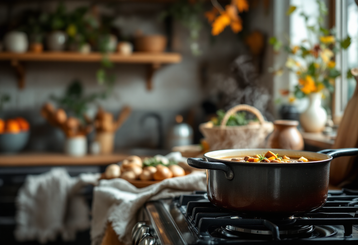 Deliziosa zuppa autunnale con castagne e funghi