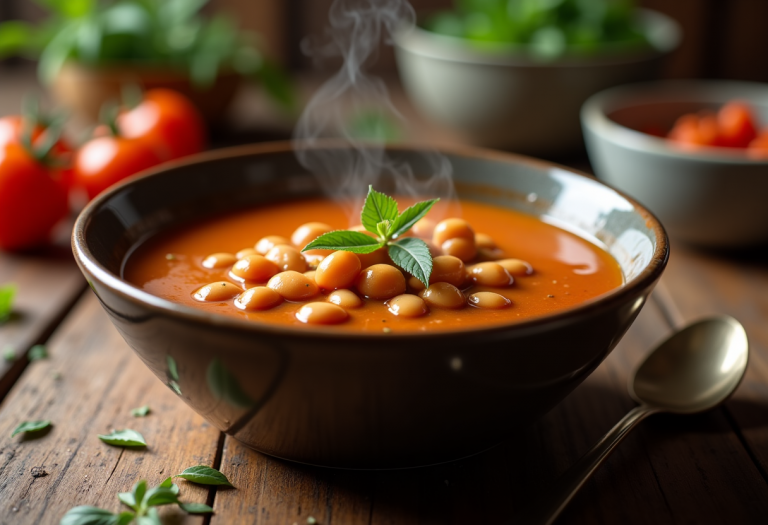 Zuppa calda di fagioli borlotti servita in una ciotola