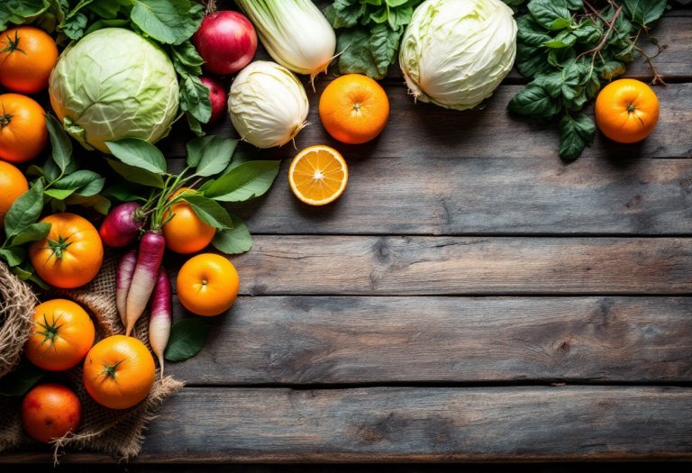 Frutti e verdure invernali freschi e nutrienti