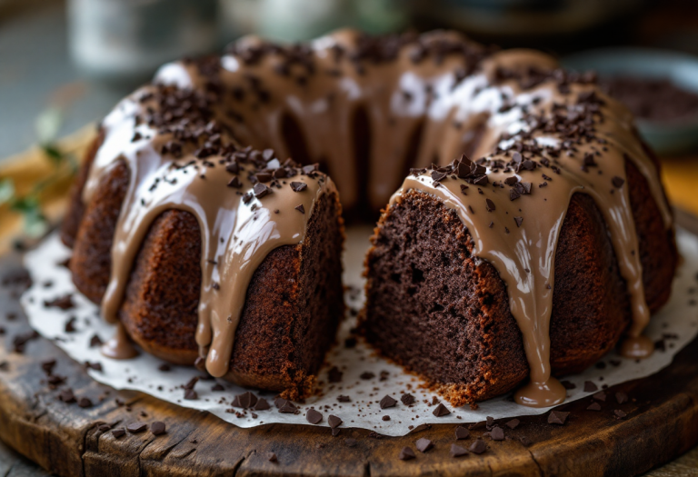 Deliziosa bundt cake al cioccolato con glassa