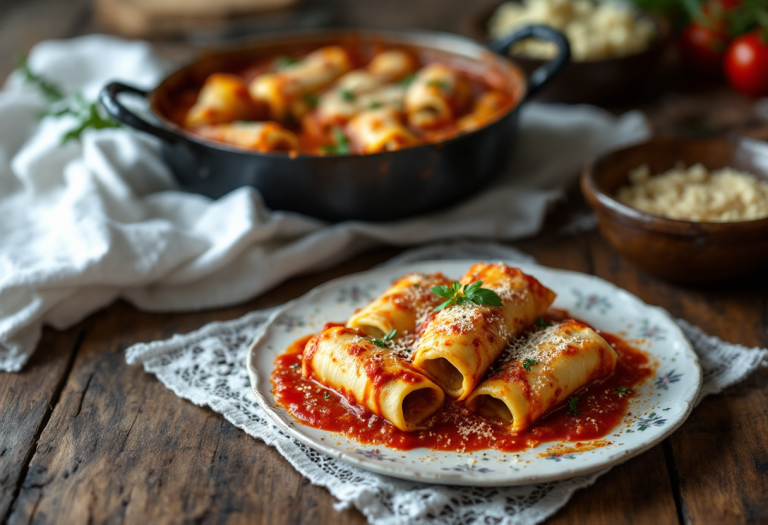 Deliziosi cannelloni al forno con ripieno di carne