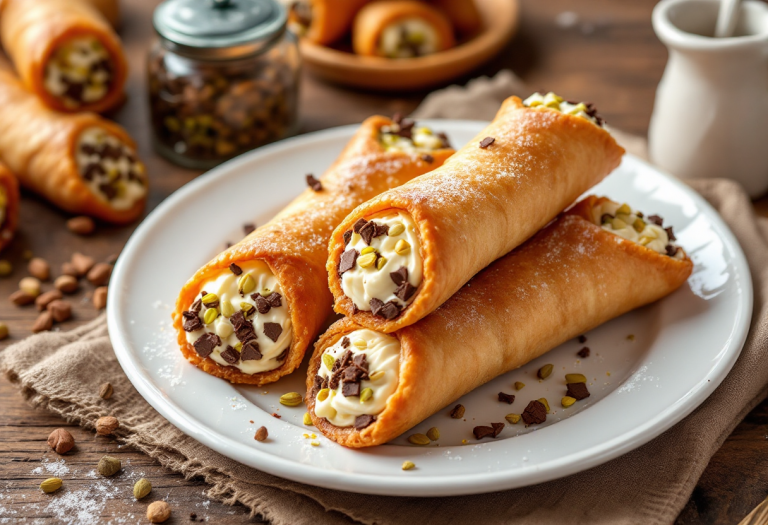 Deliziosi cannoli siciliani con crema di ricotta