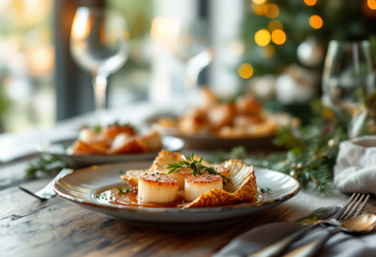 Capesante cucinate per un pranzo natalizio festivo