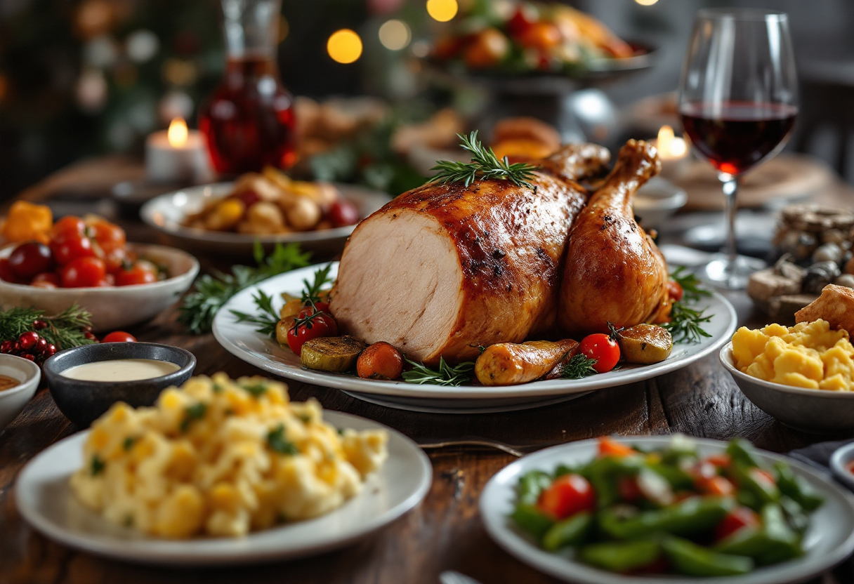 Cappone ripieno pronto per il pranzo di Natale