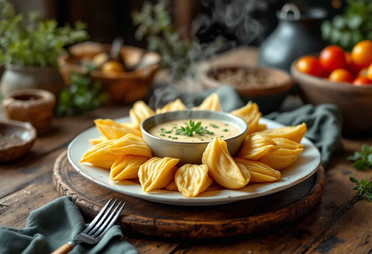 Cardi freschi serviti con bagna cauda tradizionale