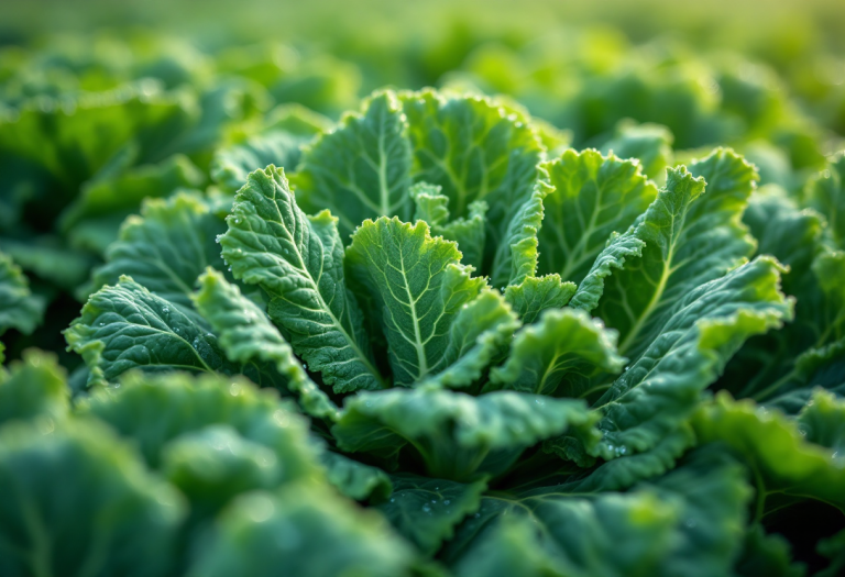 Cavolo riccio fresco su sfondo verde