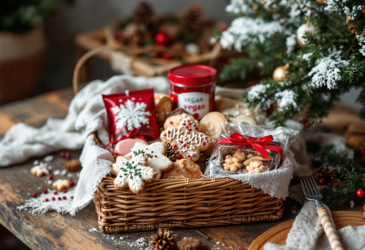 Cesto di Natale vegano con prodotti gustosi e sostenibili