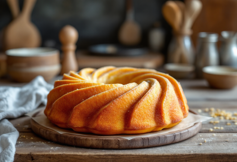 Ciambellone al latte di riso decorato con zucchero a velo