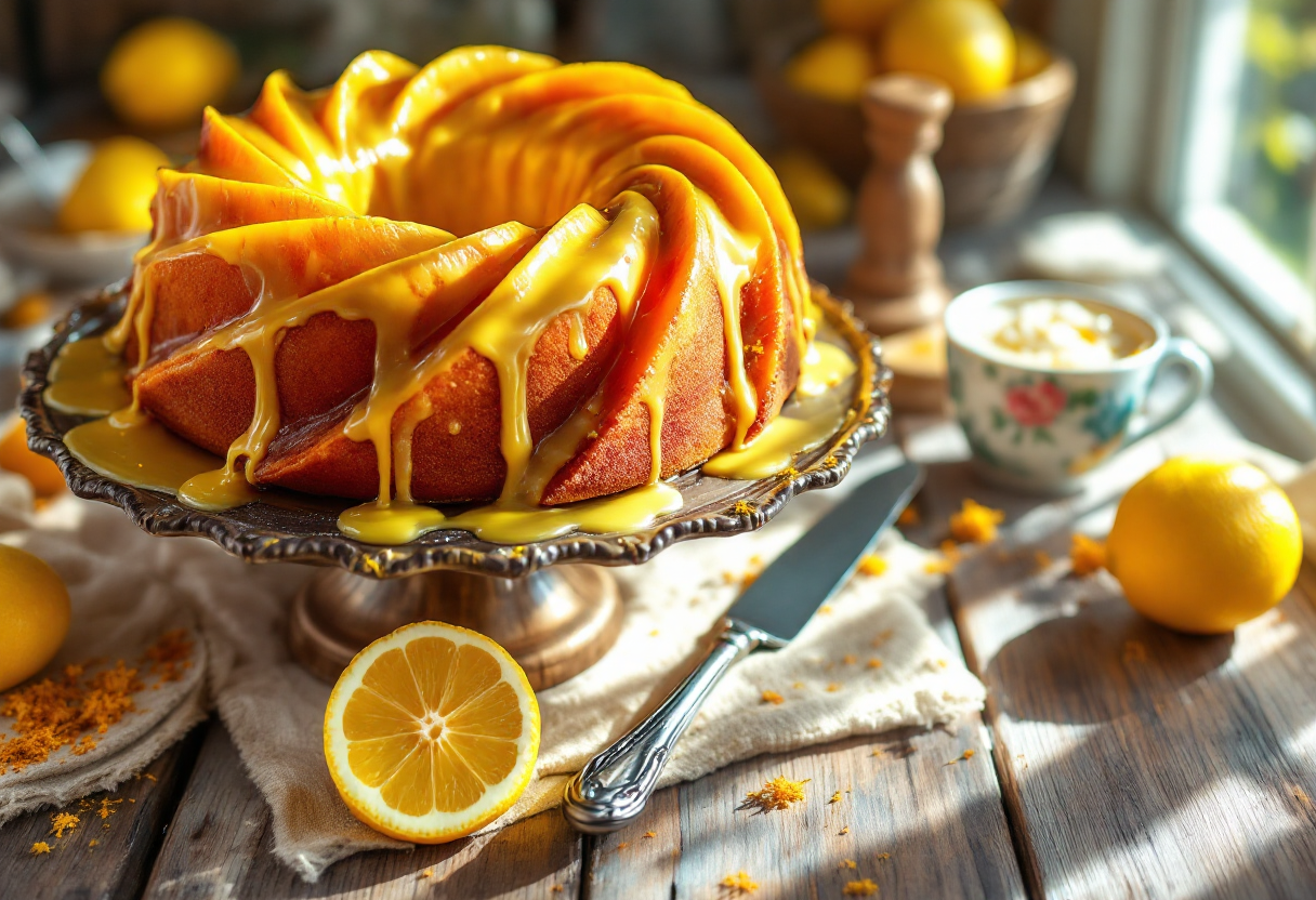 Ciambellone al limone e zafferano su un piatto