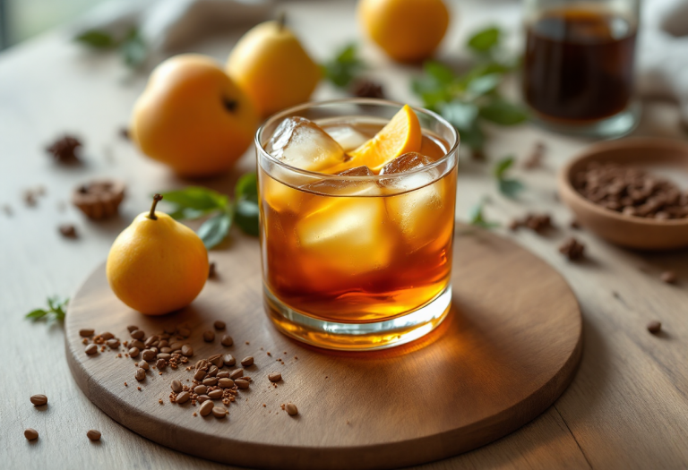 Cocktail analcolico con caffè, mela cotogna e miele