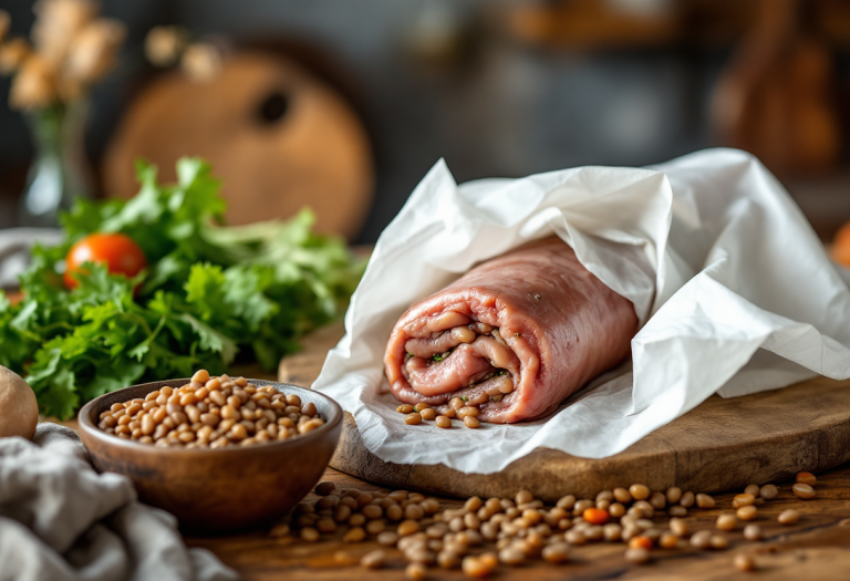 Cotechino cucinato con lenticchie e cime di rapa in slow cooker