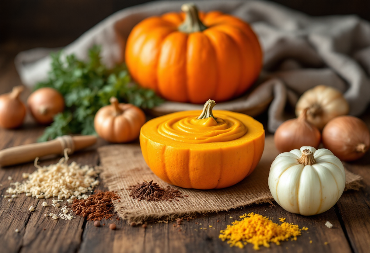 Crema di zucca senza patate servita in una ciotola