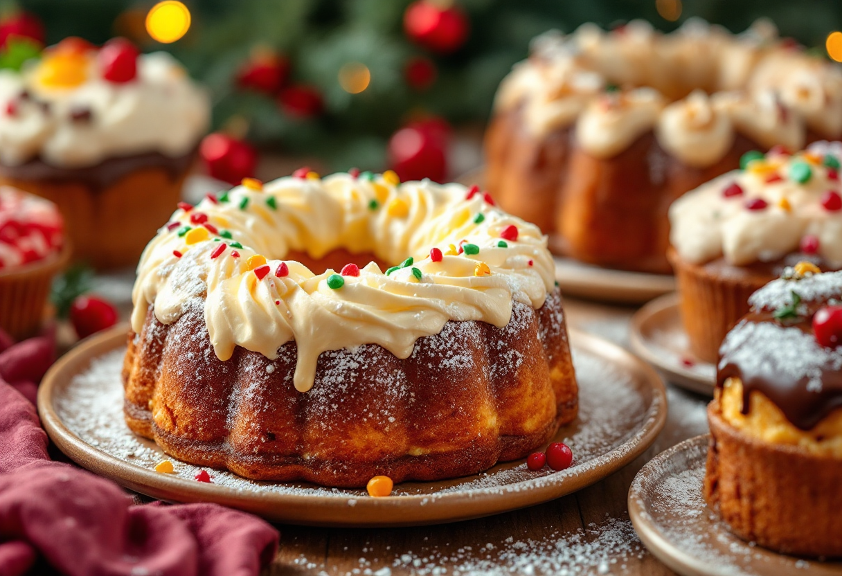 Varie creme per dolci natalizi in un ambiente festivo