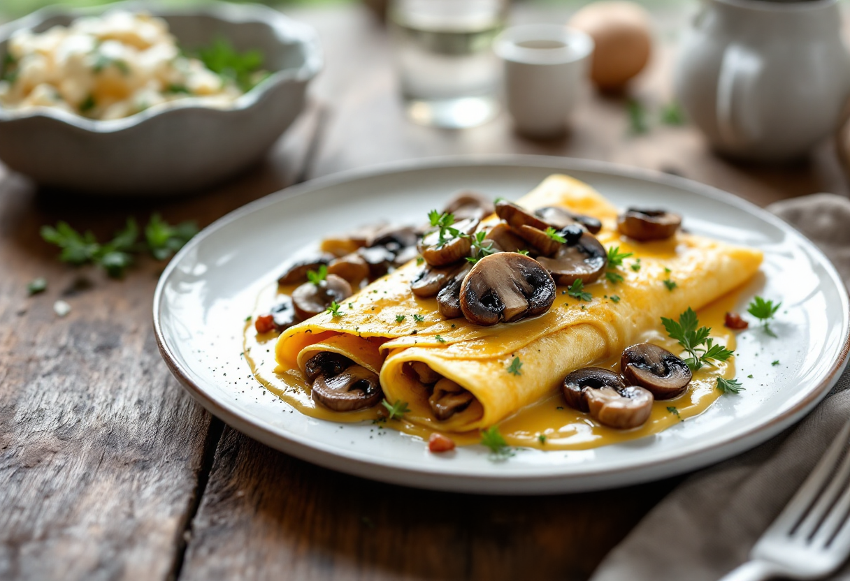 Crespelle farcite con funghi e besciamella cremosa